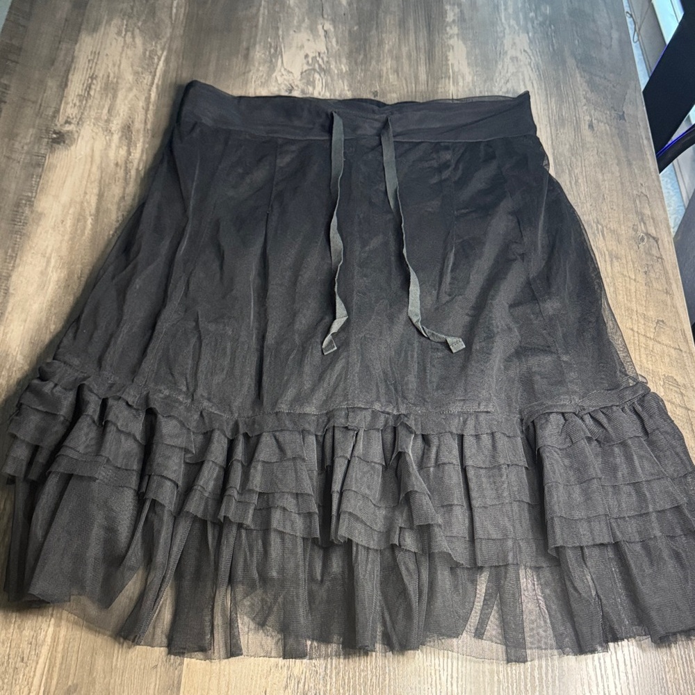 Ultimate Miks Charcoal Ruffled Sheer A-Line Skirt